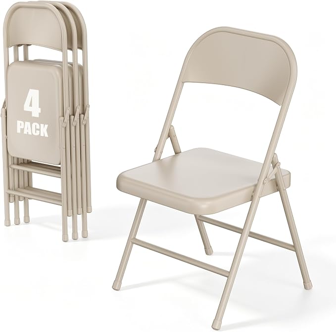 4 Pack All Metal Folding Chairs, Heavy Duty Foldable Chair Waterproof Resistant by HomePage