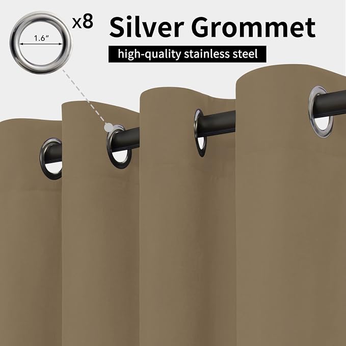 Easy-Going Outdoor Curtains for Patio 1 Panel, 54x96 inch, Khaki | Waterproof - Image 2