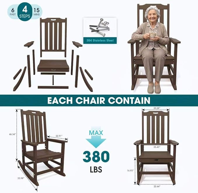 THOEOE Outdoor Rocking Chairs Set of 8, Oversized Patio Rocking Chair | HDPE - Image 7