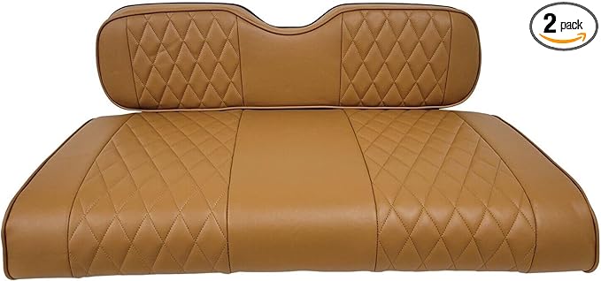 Huskey Parts Company 2PCS Brown Golf Cart Seat Cover Diamond Stitching for Club Car DS 2000.5-2013, Marine Grade Vinyl, Custom Fit, Staple On