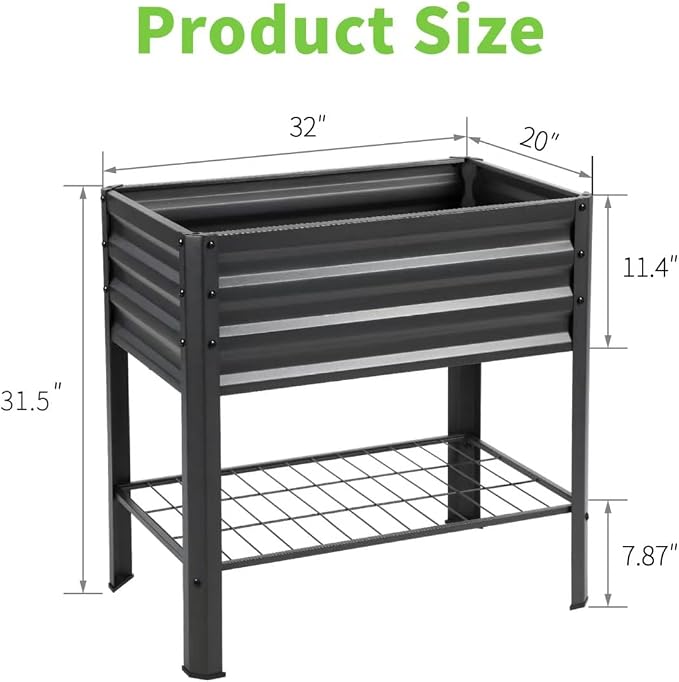 Raised Garden Bed with Legs and Shelf, Standing Raised Beds - Image 2