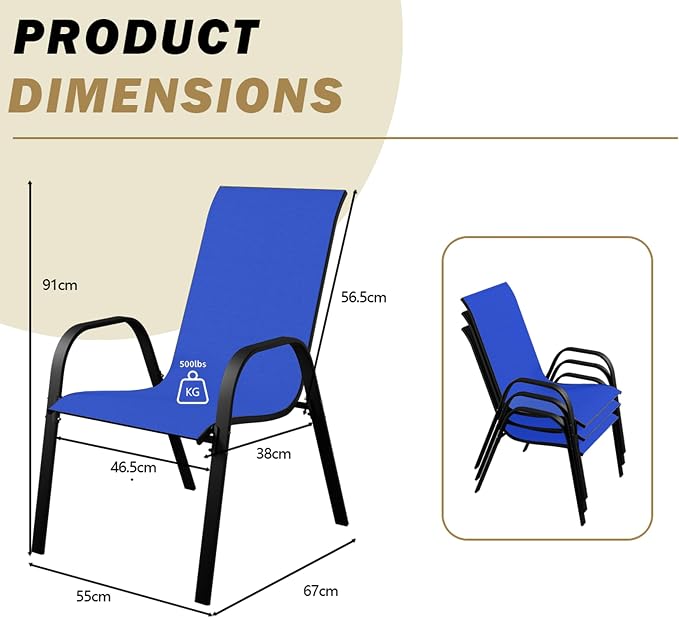 Stackable Patio Chairs Set of 1/2/4, Heavy Duty Metal Frame & Teslin Fabric - Image 3