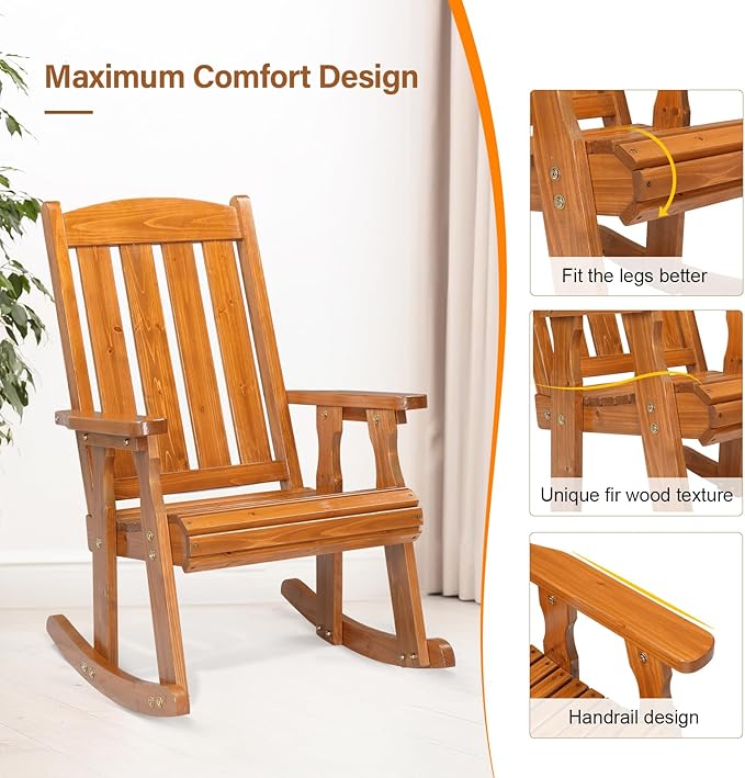 VINGLI Outdoor Rocking Chair Set of 2, Heavy Duty 600 LBS Wooden Rocking Chair - Image 6