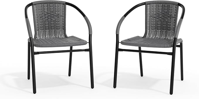Flash Furniture Lila 2 Pack Gray Rattan Indoor-Outdoor Restaurant Stack Chair | - Image 12