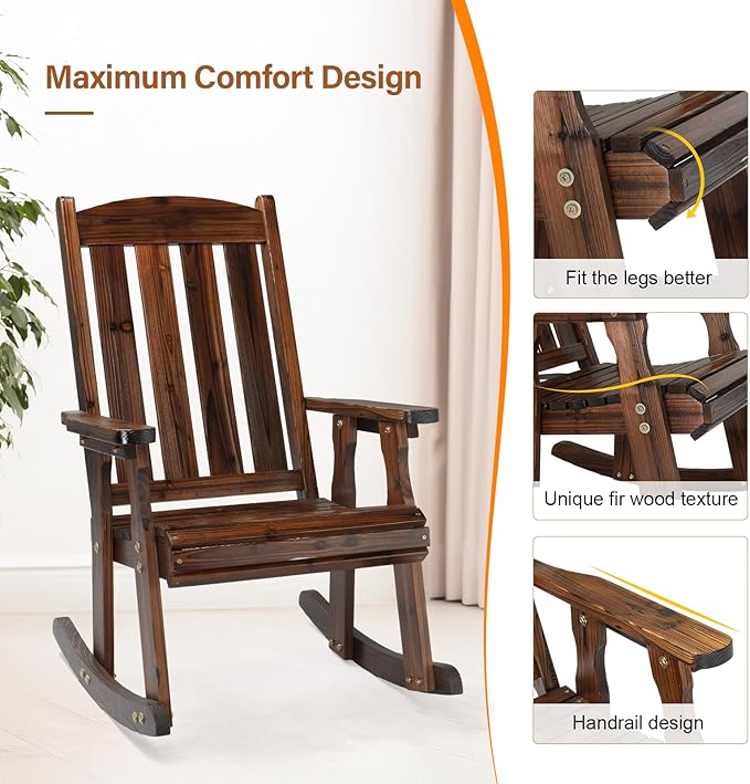 VINGLI Outdoor Rocking Chair Set of 2, Heavy Duty 600 LBS Rocker, Rustic | High - Image 6