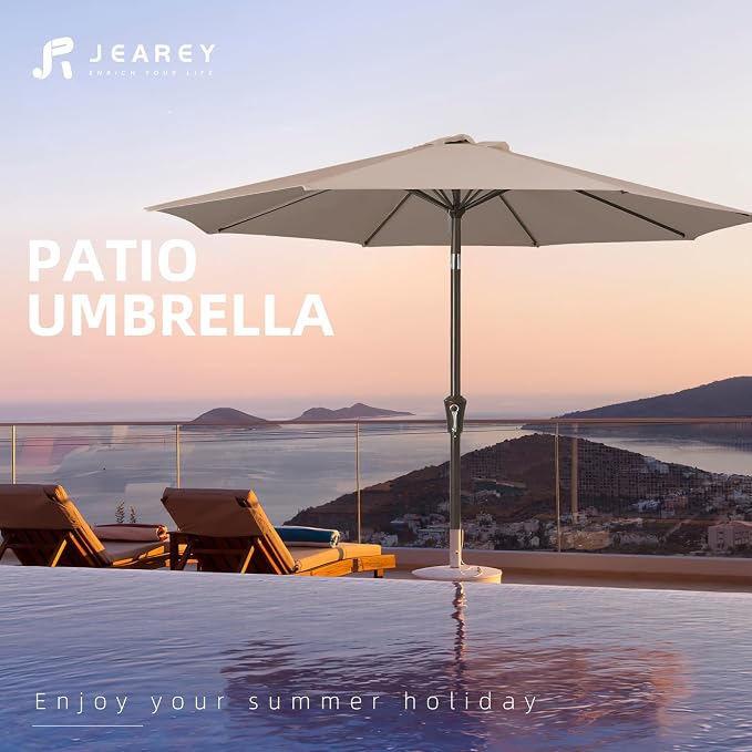 JEAREY 10 ft Outdoor Patio Umbrella w/Tilt and Crank, Tan | 8 Sturdy Ribs - Image 7