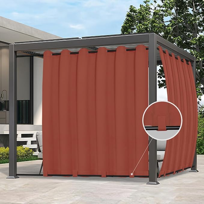 Easy-Going Outdoor Curtains for Patio 1 Panel, 110x120 inch, Terra Red | by Easy-Going