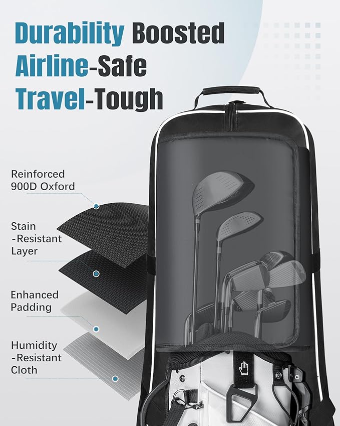 Golf Travel Bags for Airlines with Wheels, Soft-Sided 900D Oxford Cover, Padded Club Protection, Universal Fit Golf Gifts for Men and Women