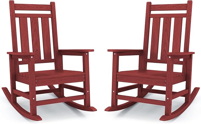 Oversized Outdoor Rocking Chair Set of 2, HDPE Patio Rockers by KINGYES