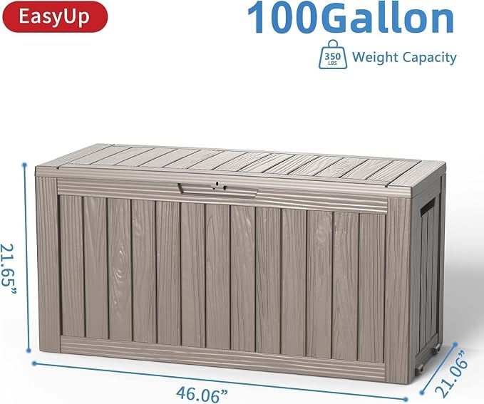 Outdoor Storage Box 100 Gallon Waterproof Resin Deck Boxes Grey | UV-Resistant - Image 2