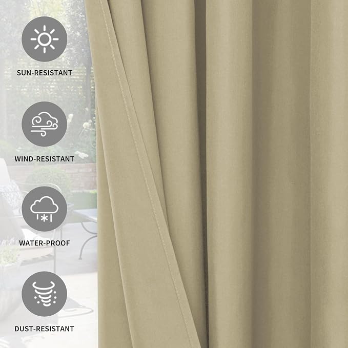 Easy-Going 100% Waterproof Outdoor Curtains Windproof Weatherproof Porch - Image 5