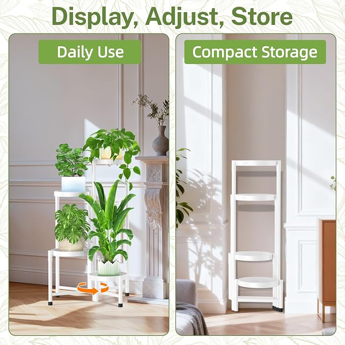 iDavosic.ly Plant Stand Indoor Outdoor, 4 Tier Metal Corner Shelf, Folding - Image 9
