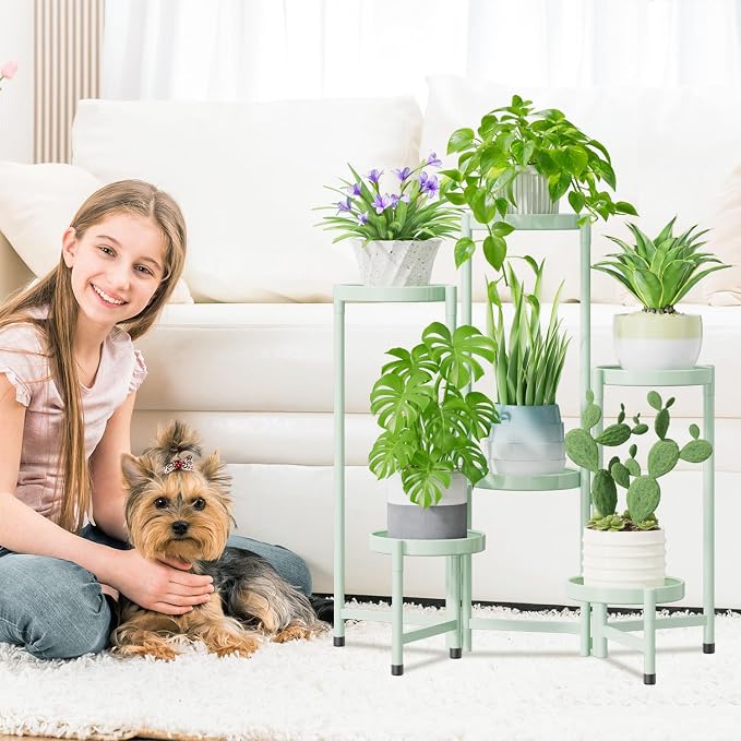 iDavosic.ly Plant Stand Indoor Outdoor, 6 Tier Metal Corner Shelf, Folding - Image 2