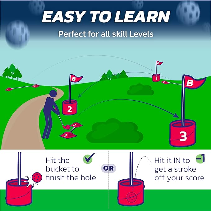 bucketgolf Original Game 3 Hole Travel Set with Clubs - #1 New Backyard Golf Game for The Yard and All Ages Adults and Kids. Beach, Park, School. (1 Right + 1 Left Club)