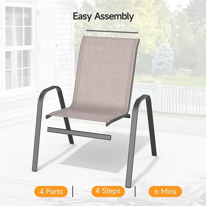 Patio Chairs Set of 2, Stackable Outdoor Dining Chairs | All Weather Dining Set - Image 6