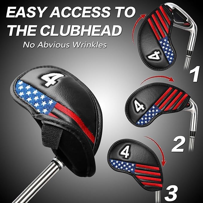 Golf Club Covers Iron Value 12 Pack Stylish Synthetic Leather Headcover, Embroidery Numbers Head Covers Universal Protector Fit Main Iron Wedge Clubs, Accessories Travel for Men Women