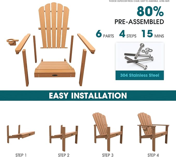 THOEOE Stackable Adirondack Chair Set of 8, HDPE All-Weather Fire Pit Chair | - Image 3
