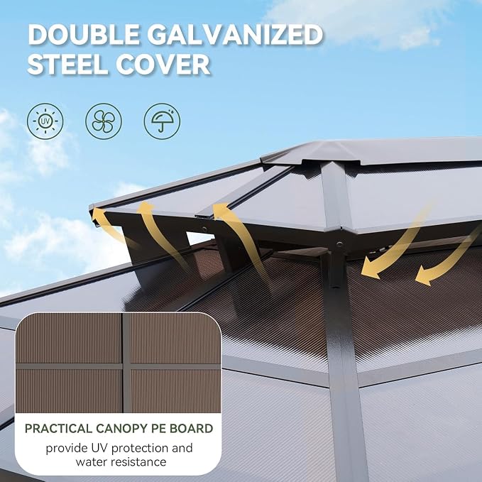 Aoxun 8'x5' Grill Gazebo with Polycarbonate Double Roof - Image 7