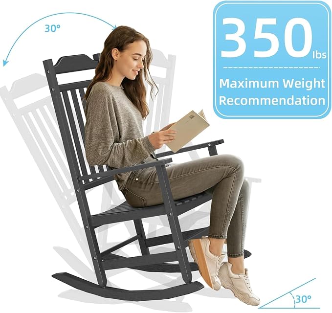 Patio Rocking Chair Outdoor Set of 1, Weather Resistant Poly Resin Oversized - Image 5