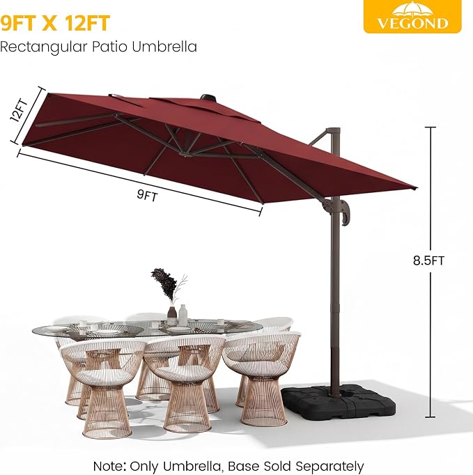 9x12 FT Patio Cantilever Umbrella, Rectangular Heavy Duty Offset Umbrella - Image 2