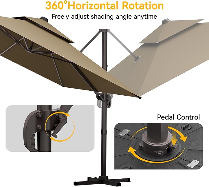 10x13 FT Patio Cantilever Umbrella, Rectangular Heavy Duty Offset Umbrella - Image 5