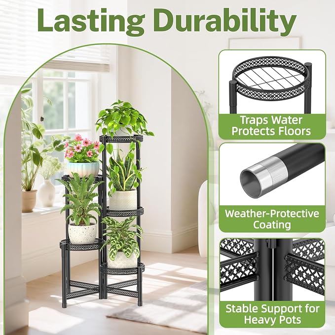 iDavosic.ly Plant Stand Indoor Outdoor, 5 Tier Iron Corner Shelf, Folding Multi - Image 5
