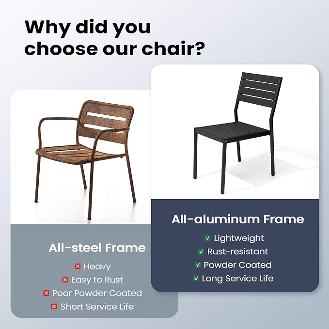 Pellebant Stackable Outdoor Patio Dining Chairs Set of 6 | Aluminum Armless - Image 8