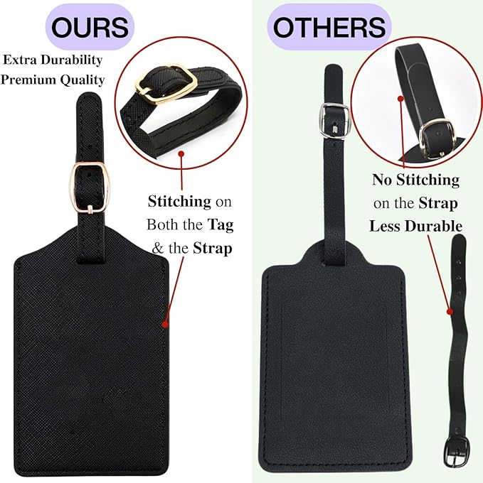 Luggage Tag PU Leather for Suitcase Baggage Handbag Travel Bag Label Suitcase Tag Label Tag w. Name Card & Privacy Cover (S)