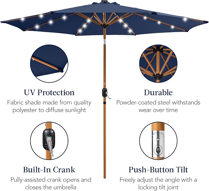 Best Choice Products 10ft Solar Market Patio Umbrella w/Woodgrain Pattern Pole - Image 6