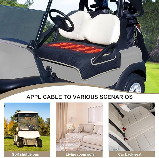 Universal Heated Golf Cart Seat Cover - Waterproof Golf Cart Heater Accessory w/ 4-Zone Warmth, 3 Heat Levels, USB/Type-C & 12V Plug for EZGO/Yamaha/Club Car (Navy Blue)