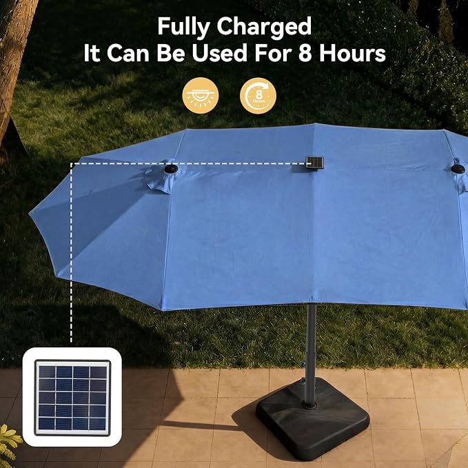 Aoxun 15ft Patio Umbrella with Base & Solar LED Lights, Outdoor Double-Sided - Image 6
