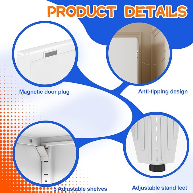 GAIOUS 79'' Tall Metal Garage Storage Cabinet, Home Office Cabinet White | Home - Image 7