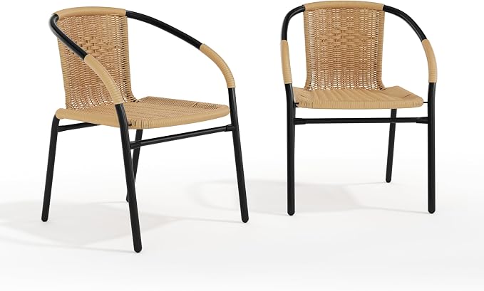 EMMA + OLIVER Beige PE Rattan Stackable Patio Dining Chair, Indoor/Outdoor Use - Image 3