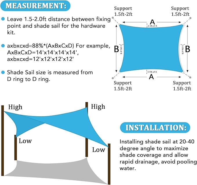 Shade&Beyond Rectangle Sun Shade Sail 10'X13' Permeable Canopy Turquoise Mixed - Image 6