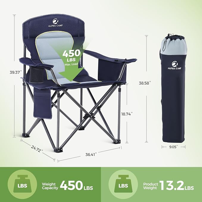 LET'S CAMP Folding Camping Chair Oversized Heavy Duty Padded Outdoor Chair | - Image 3