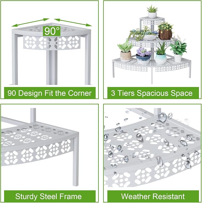 3-Tier Semi-Circular Metal Plant Stand, Quarter Round Rack | Semi-circular - Image 4