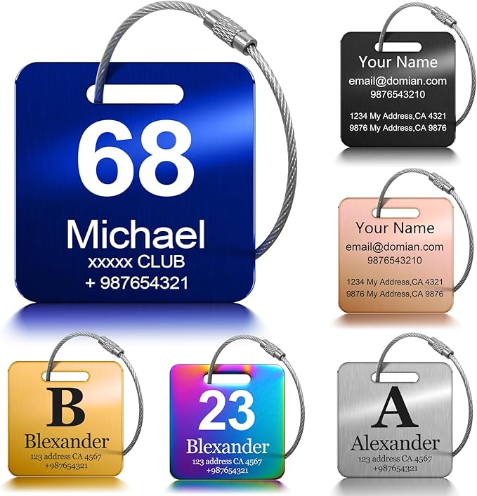 Customized Stainless Steel Luggage Tags: Personalize Your Suitcases, Backpacks, and Bags with Your Text - Custom Initial Text Name ID,Number(2 Pack)