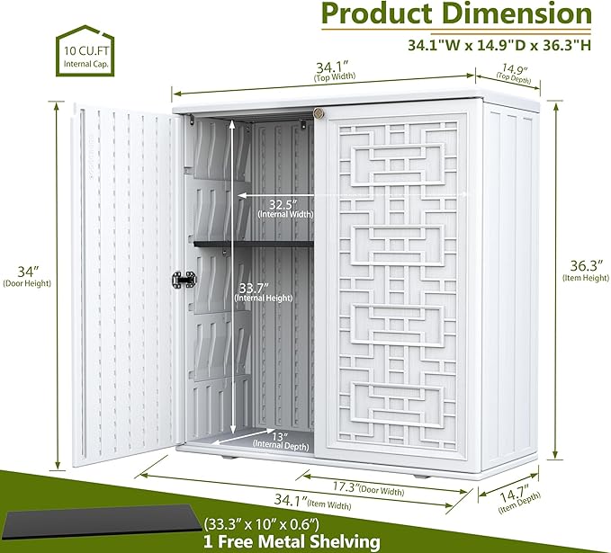ZZM HDPE Outdoor Storage Shed, Outdoor Plastic Storage Cabinet, Horizontal - Image 3