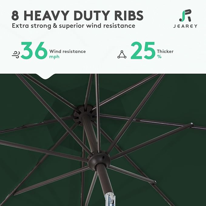 JEAREY 10 ft Outdoor Patio Umbrella w/Tilt and Crank, Dark Green | 8 Sturdy - Image 5