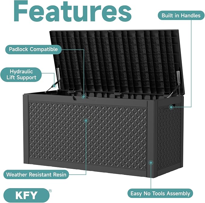 101 Gallon Waterproof Outdoor Storage Box, UV Resistant Resin Deck Box - Image 3