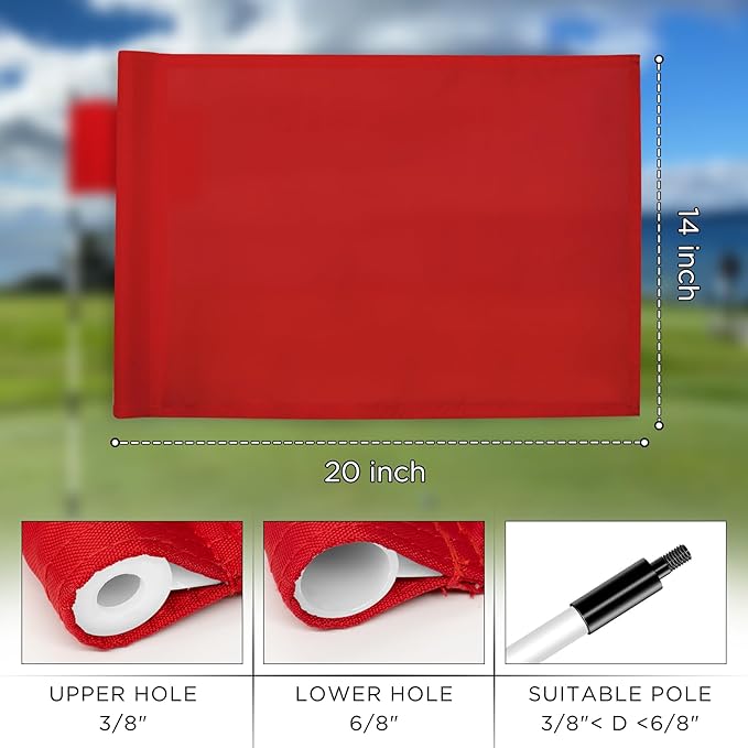KINGTOP Golf Flag 20x14 Inch - Plain Red, 420D Nylon, Tube Inserted - Standard Putting Green Flags for Driving Range, Backyard Practice, Golf Courses, Country Club, 3-Pack