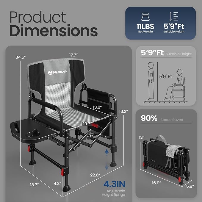Folding Camping Director Chairs, Adjustable Height, Storage Pocket, Heavy Duty - Image 3