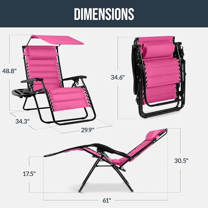 Best Choice Products Oversized Padded Zero Gravity Chair w/Canopy Headrest Cup - Image 2