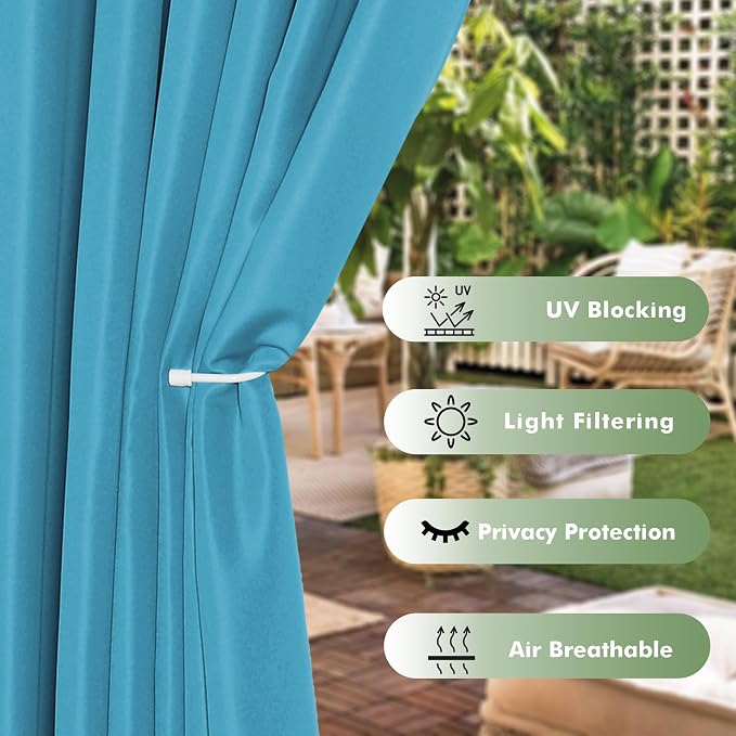 HolidayIdeas Outdoor Curtains for Patio Waterproof 6 Pcs 54x84 Inch Teal | - Image 3