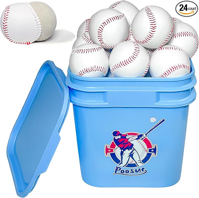 Youth 8U T-Ball Safety Baseballs - Reduced Impact Soft Practice Balls for Kids, League Play & Training Drills (Bucket of 24, Unmarked for Autographs, Hitting, Batting, Fielding)