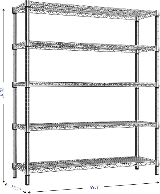 M MZG 3500LBS 59" W 5 Tier Storage Shelves Rack Metal Wire Shelving Unit - Image 3