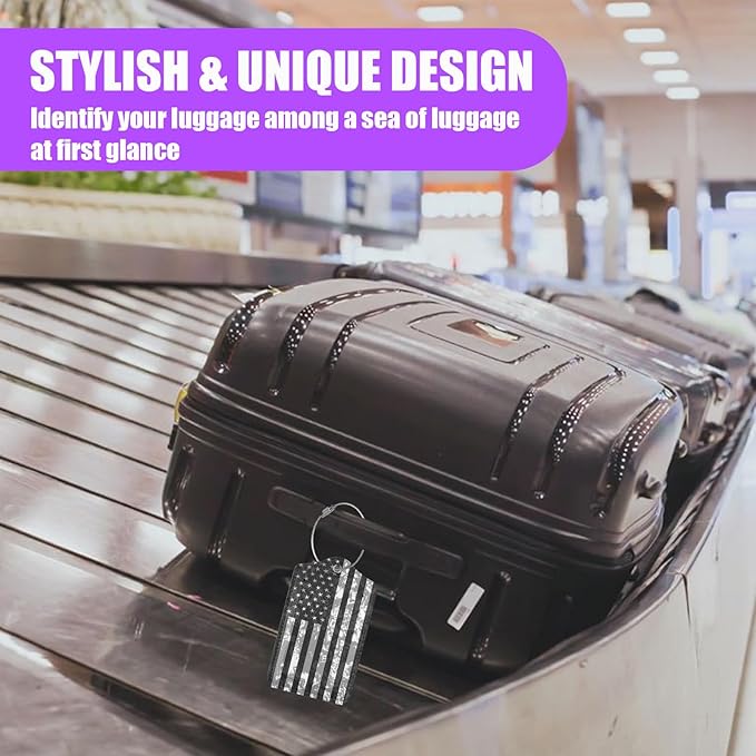 3 Pack Vintage American Flag Luggage Tags for Suitcase USA Flag PU Leather Travel Luggage Tag Privacy Cover ID Label for Women Men Baggage Backpack Handbag School Bag