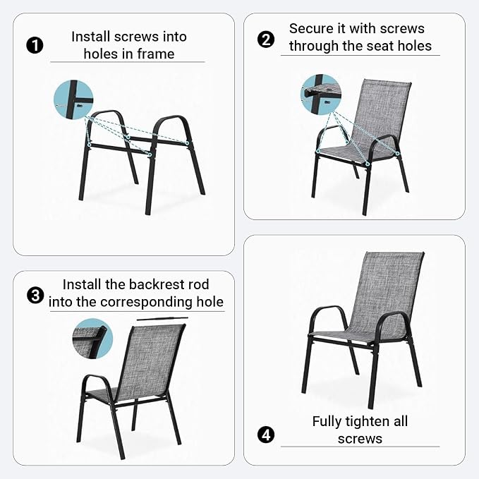 Patio Chairs Set of 4, Breathable Textilene, Weatherproof Frame, Quick Setup - Image 6