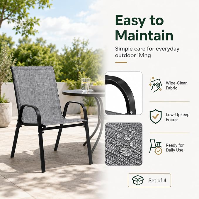 Majnesvon Outdoor Patio Chairs Set of 4, Stackable Patio Chairs, Front Porch - Image 7