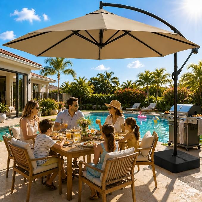 10FT Patio Umbrella with Base, Outdoor Umbrella Pool Umbrella Cantilever - Image 8